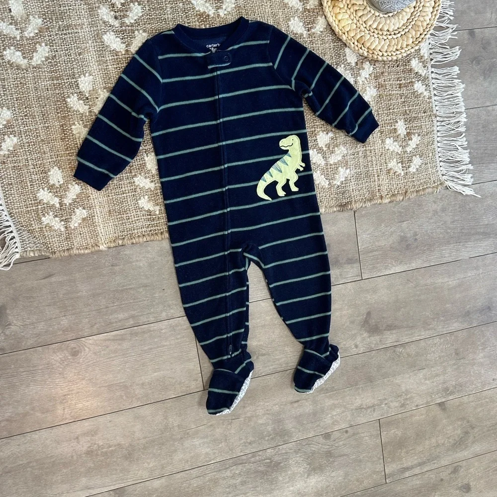 Carter's Striped Fleece Dinosaur Footie Pajamas Baby Toddler Boy 18 Month